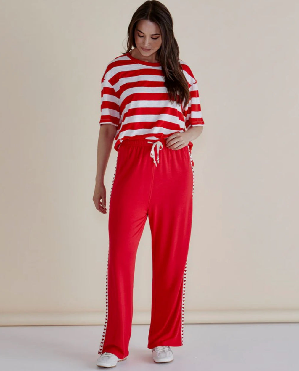 Evelyn Wide Leg Jogger - Red Trim