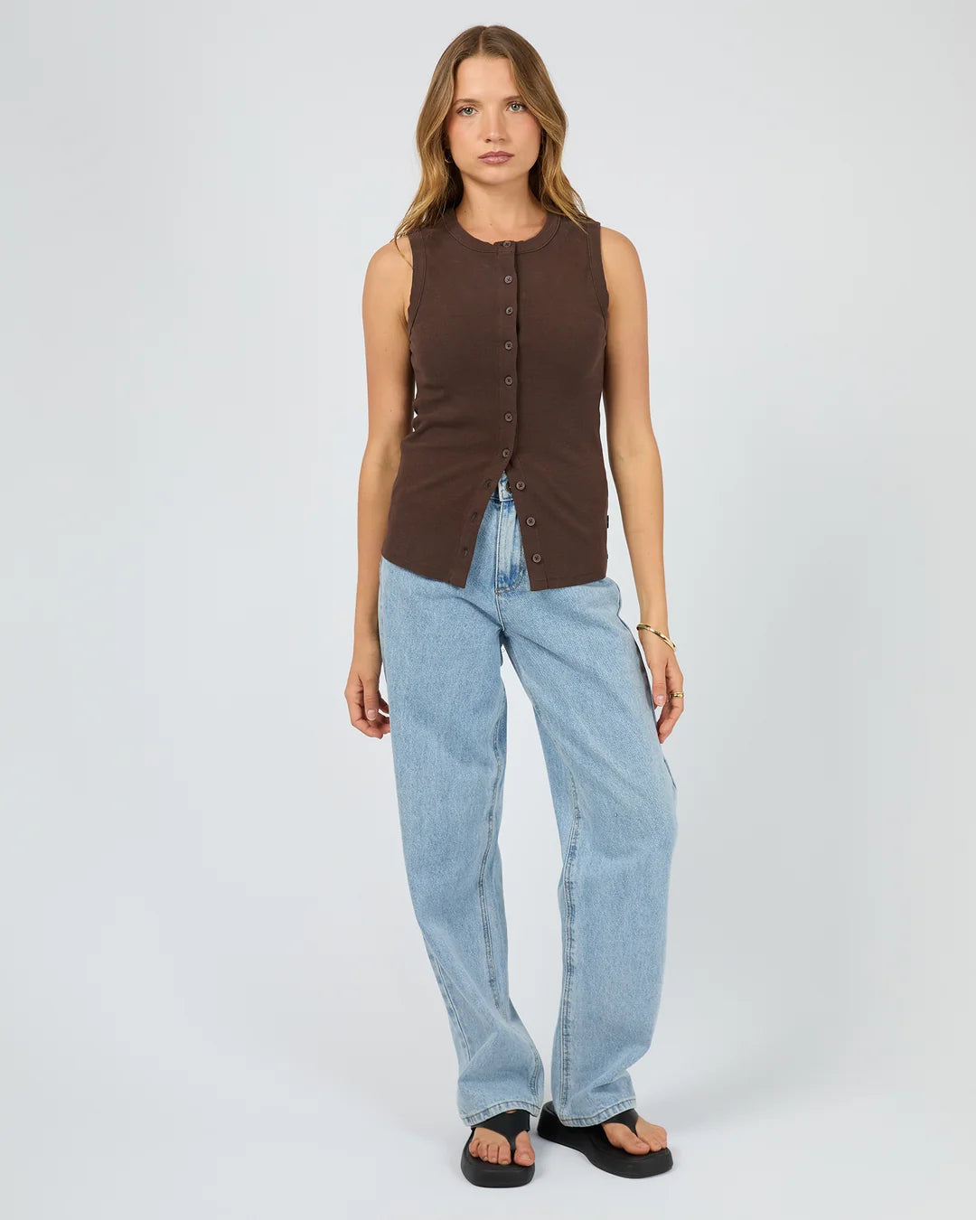 BUTTON UP TANK - CHOCOLATE