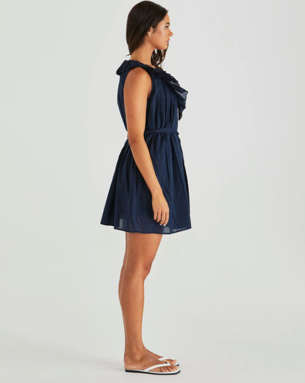 BELEN RUFFLED NECK MINI DRESS - NAVY