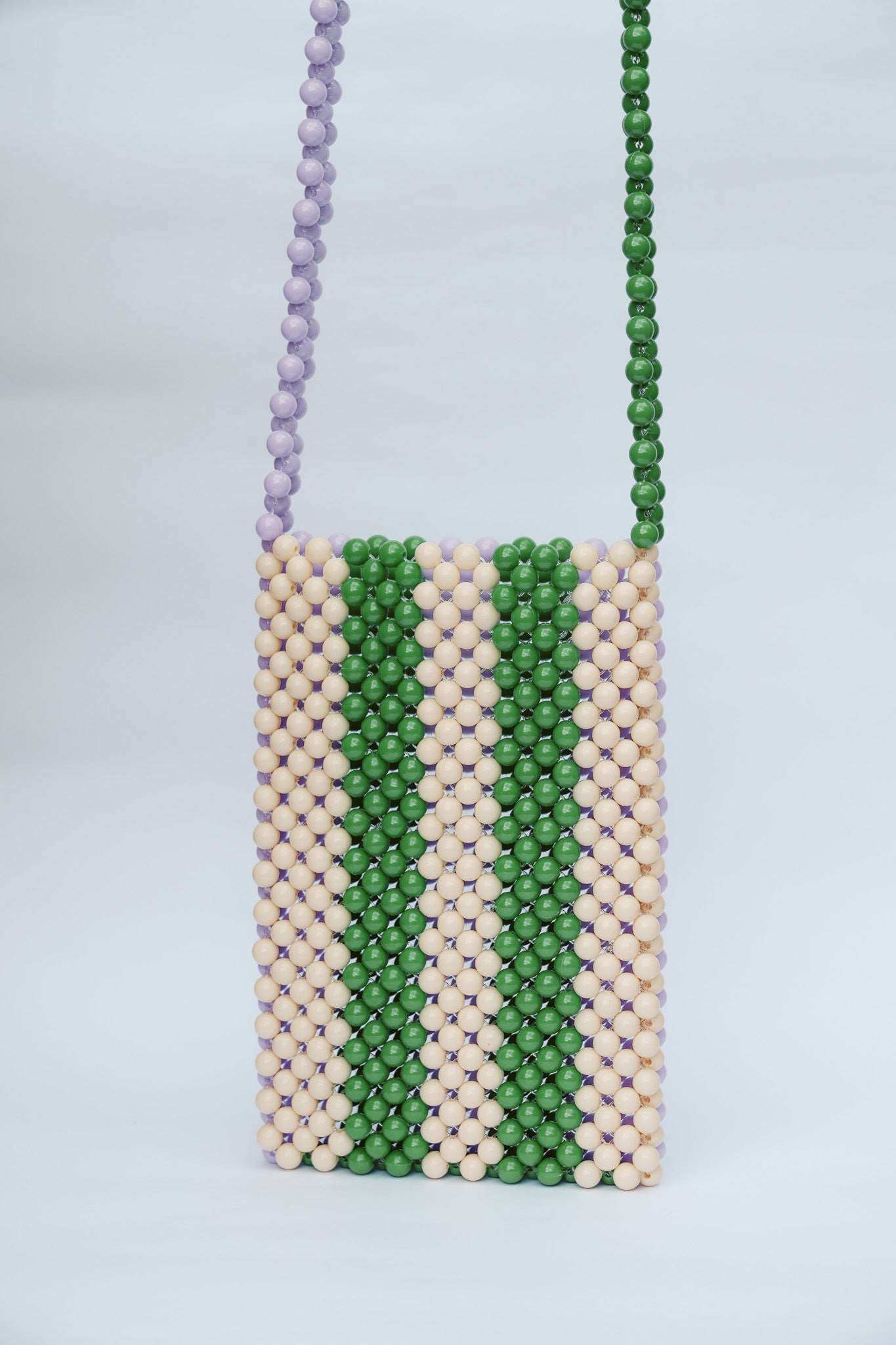 BEADED PHONE BAG - PURPLE/GREEN/CREAM