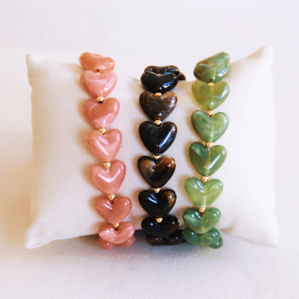 Resin heart bead bracelet XL - light pink