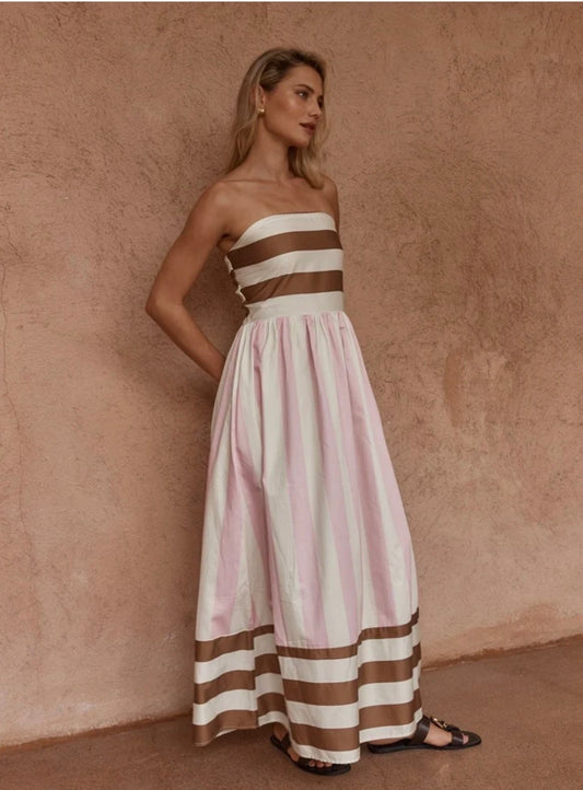 Nea Spliced Strapless Dress - Neapolitan